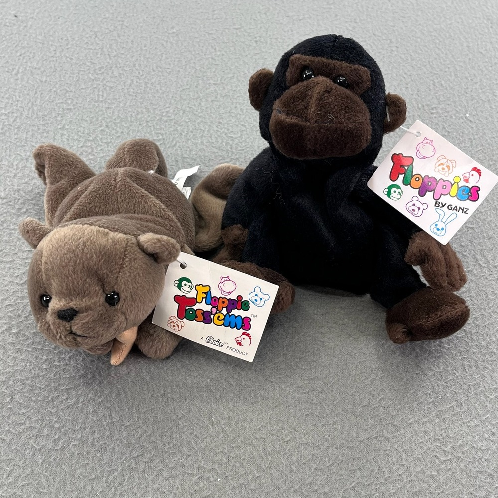 Ganz Plush Otto Otter Gilly Gorilla Vintage 1996 Floppies Bean Bag Toys Set NWT